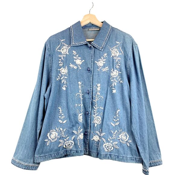 Drapers & Damon Embellished Embroidered Floral Denim Jacket PXL NWT - Picture 1 of 9